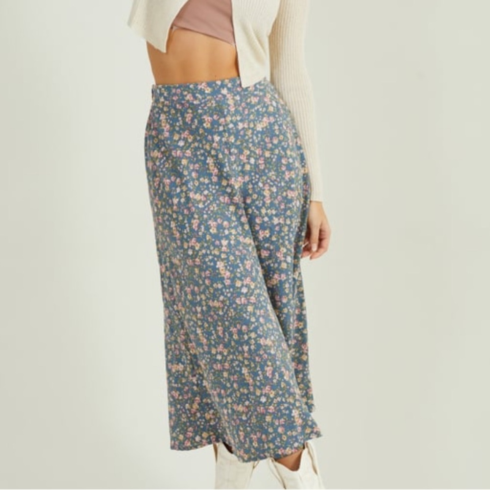 Altar’d State Ainsley Floral Blue Midi Skirt